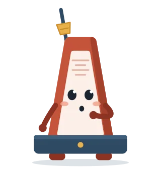 Ticker the metronome thinking, one hand on its chin
